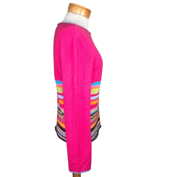 Tommy Hilfiger NWT Women’s Hot Pink Wool Blend Sweater W/ Multi Color Stripes M - Picture 5 of 16
